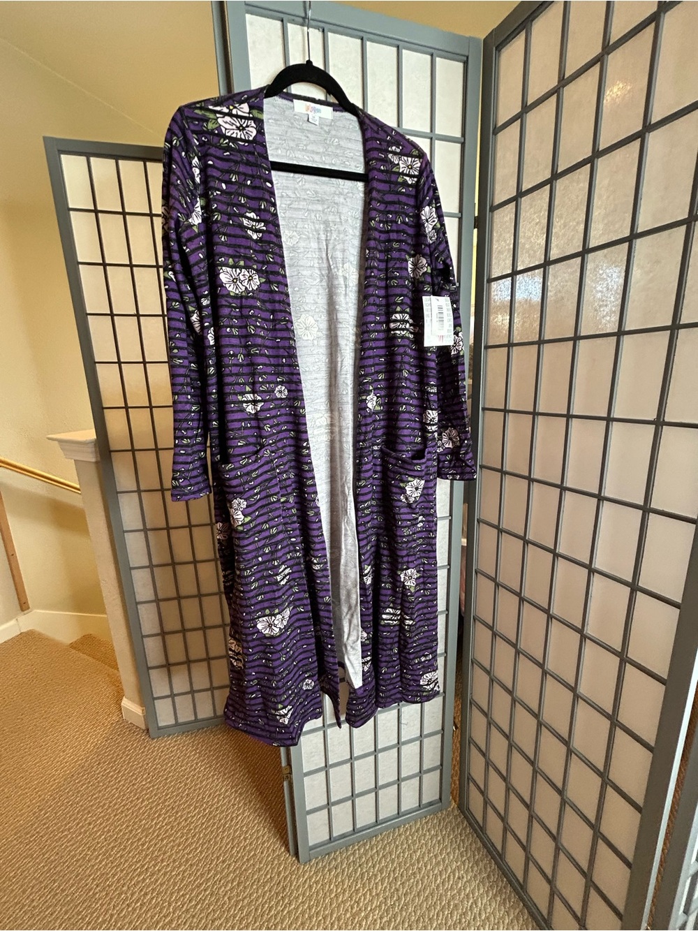 NWT LuLaRoe Sarah Purple Floral Striped Open Duster